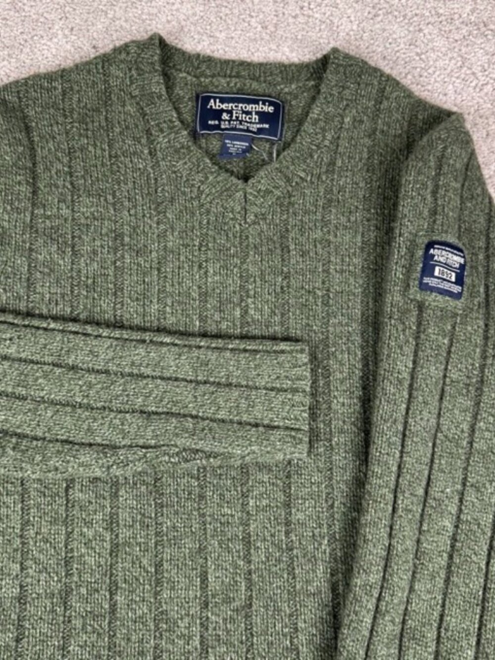 Abercrombie & Fitch Sweater Women's XL Green Vintage 90s Lambswool Ribbed Patch